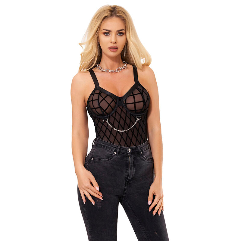 SUBBLIME - 9542277 BODY WITH CHAINS + GARTER BELT BLACK L/XL - Amore24