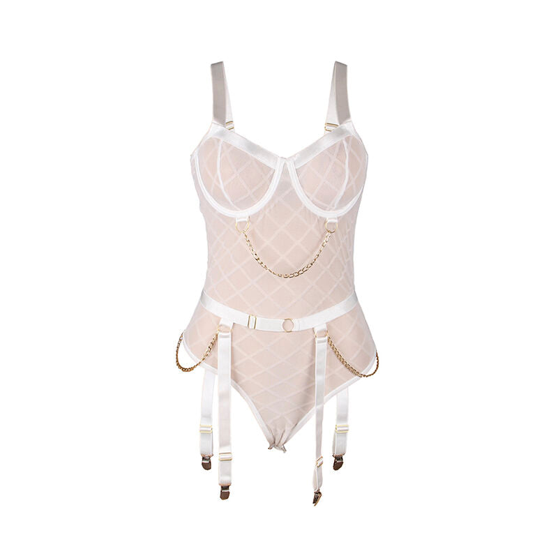 SUBBLIME - 954284 BODY WITH CHAINS + GARTER BELT WHITE S/M - Amore24