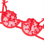 SUBBLIME - 954321 HEART PRINT BRA + THONG + GARTER BELT RED S/M - Amore24