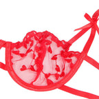 SUBBLIME - 954321 HEART PRINT BRA + THONG + GARTER BELT RED S/M - Amore24