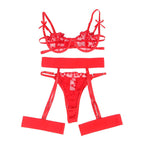SUBBLIME - 954321 HEART PRINT BRA + THONG + GARTER BELT RED S/M - Amore24