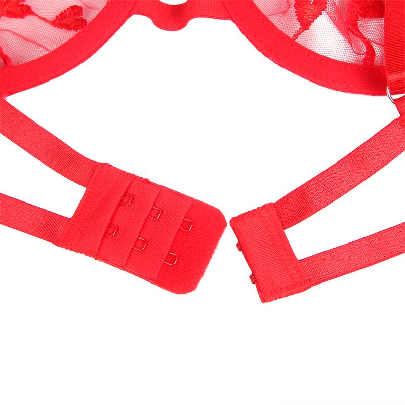 SUBBLIME - 954338 HEART PRINT BRA + THONG + GARTER BELT RED L/XL - Amore24