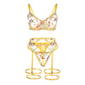 SUBBLIME - 954345 BRA + THONG + GARTER BELT FLORAL DESIGN YELLOW S/M - Amore24