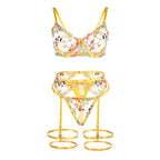 SUBBLIME - 954352 BRA + THONG + GARTER BELT FLORAL DESIGN YELLOW L/XL - Amore24