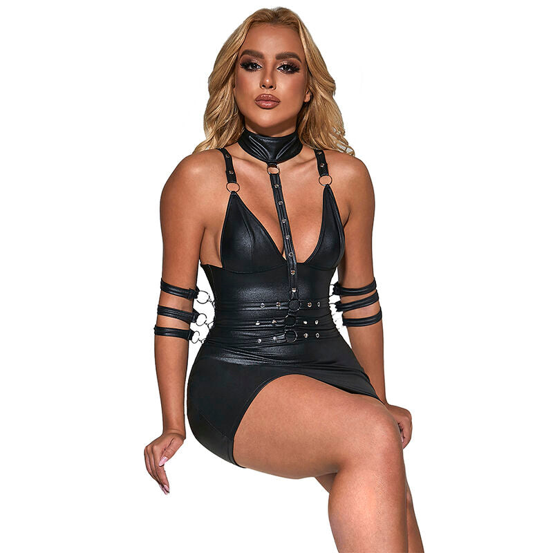 SUBBLIME - 954406 LEATHER BONDAGE DRESS BLACK S/M - Amore24