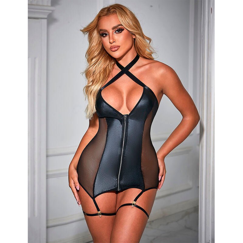 SUBBLIME - 954451 SEXY MESH DRESS LEATHER BLACK L/XL - Amore24