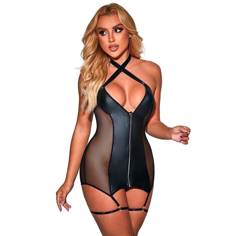 SUBBLIME - 954451 SEXY MESH DRESS LEATHER BLACK L/XL - Amore24