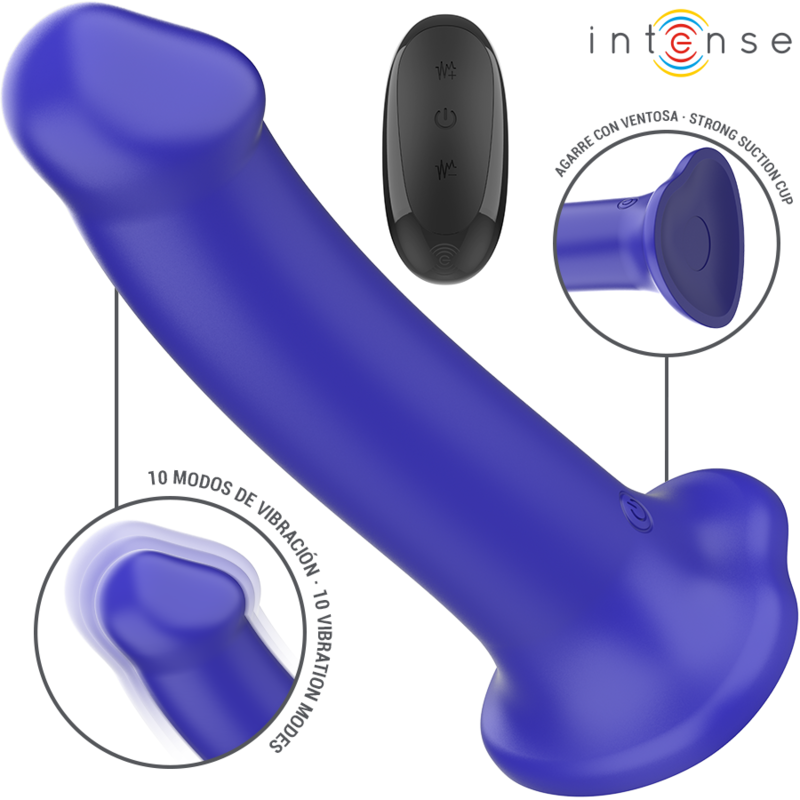 INTENSE - VICTORIA VIBRATOR WITH SUCTION CUP 10 VIBRATIONS DARK BLUE REMOTE CONTROL - Amore24