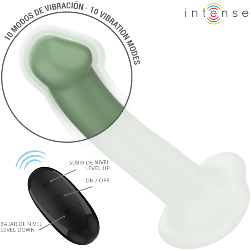INTENSE - BECCA VIBRATOR WITH SUCTION CUP 10 VIBRATIONS GREEN REMOTE CONTROL - Amore24