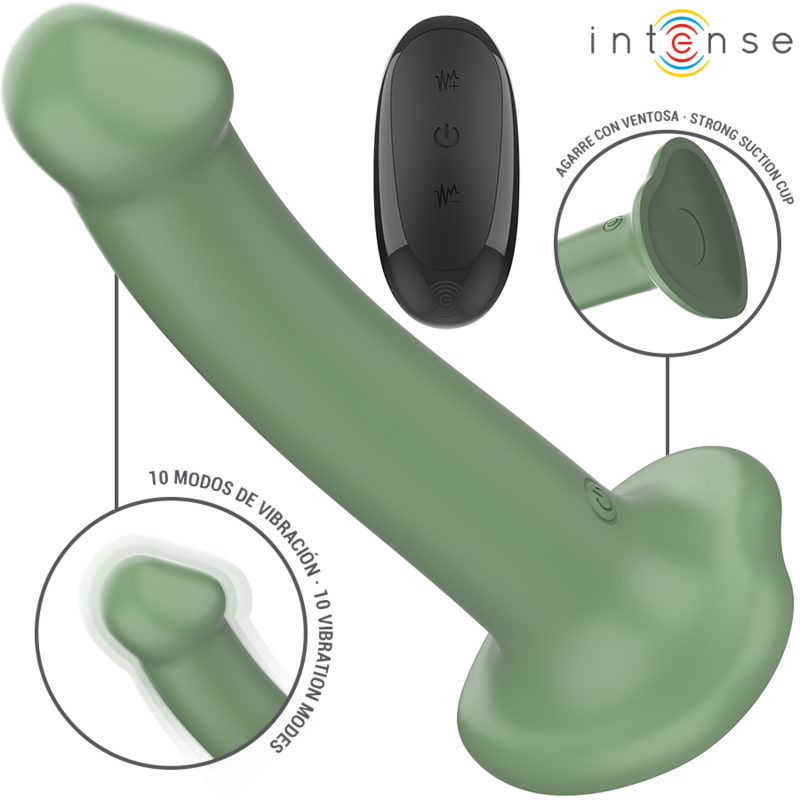 INTENSE - BECCA VIBRATOR WITH SUCTION CUP 10 VIBRATIONS GREEN REMOTE CONTROL - Amore24