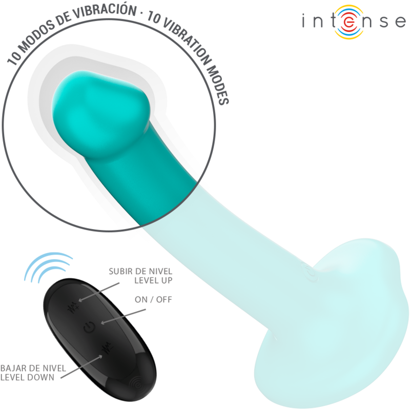 INTENSE - KATIE VIBRATOR WITH SUCTION CUP 10 VIBRATIONS BLUE REMOTE CONTROL - Amore24