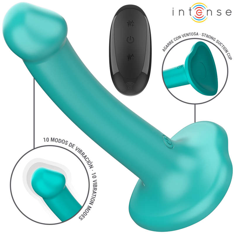 INTENSE - KATIE VIBRATOR WITH SUCTION CUP 10 VIBRATIONS BLUE REMOTE CONTROL - Amore24