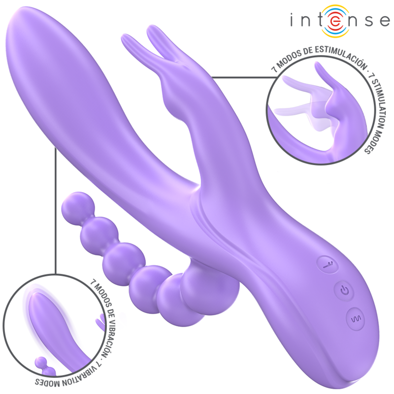 INTENSE - MIKO TRIPLE VIBRATOR RABBIT & STIMULATOR & ANAL 7 VIBRATIONS PURPLE - Amore24