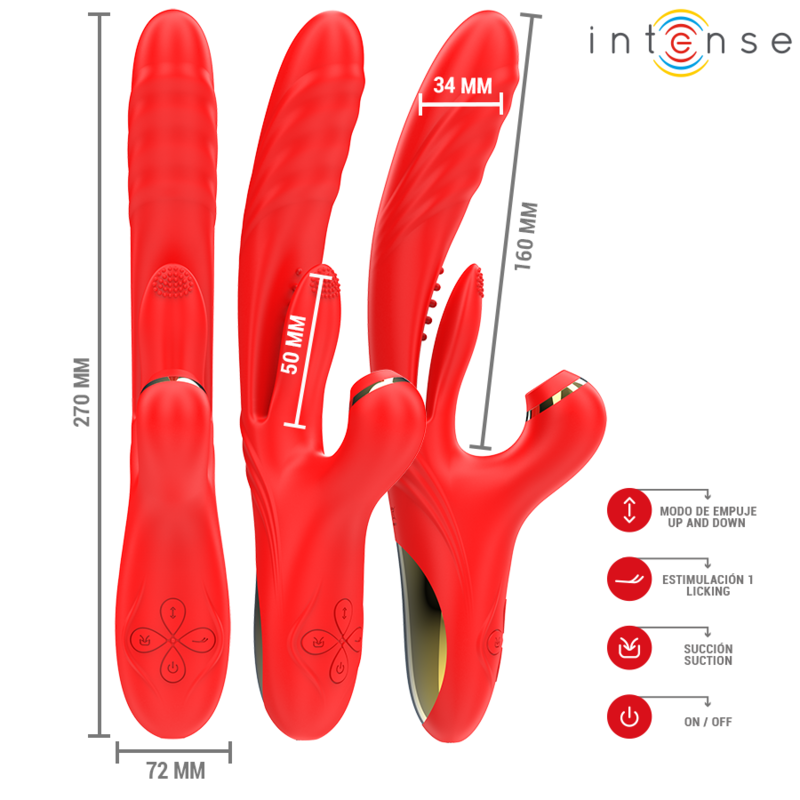 INTENSE - KAROL MULTIFUNCTION VIBRATOR THRUST & STIMULATION & SUCTION RED - Amore24