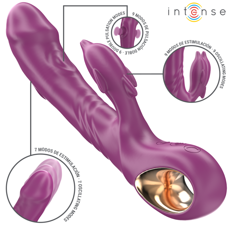 INTENSE - HALLE MULTIFUNCTION VIBRATOR WITH DOLPHIN STIMULATING TONGUE PURPLE - Amore24