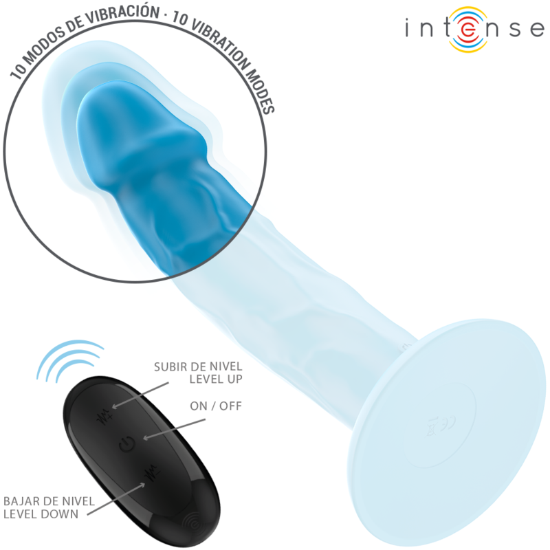 INTENSE - PHOEBE REALISTIC VIBRATOR 10 VIBRATIONS BLUE REMOTE CONTROL - Amore24