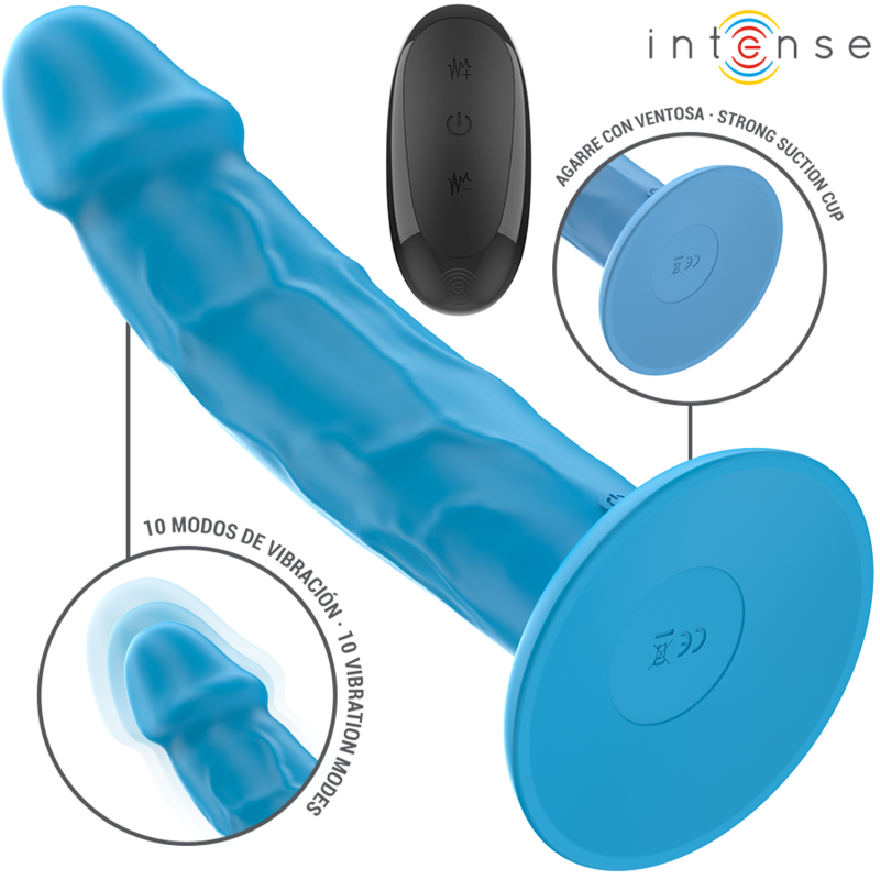 INTENSE - PHOEBE REALISTIC VIBRATOR 10 VIBRATIONS BLUE REMOTE CONTROL - Amore24