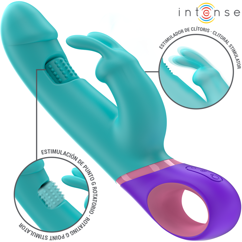 INTENSE - MONICA RABBIT VIBRATOR WITH ROTATING G-SPOT STIMULATOR BLUE - Amore24