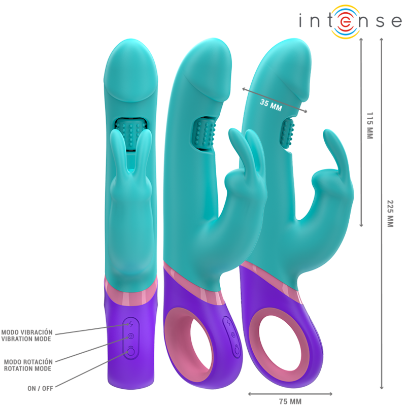 INTENSE - MONICA RABBIT VIBRATOR WITH ROTATING G-SPOT STIMULATOR BLUE - Amore24