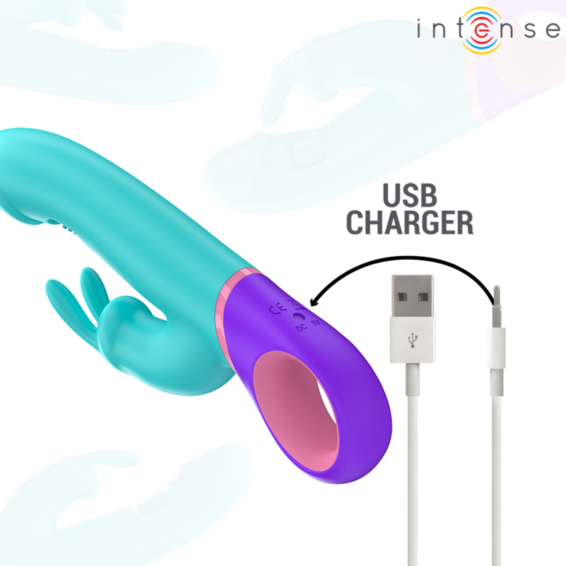 INTENSE - MONICA RABBIT VIBRATOR WITH ROTATING G-SPOT STIMULATOR BLUE - Amore24