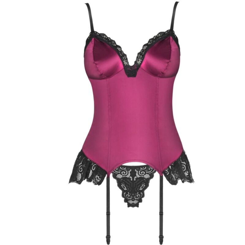 LIVCO CORSETTI FASHION - AGRAFENA CF 90436 CORSET + THONG BURGUNDY S/M - Amore24