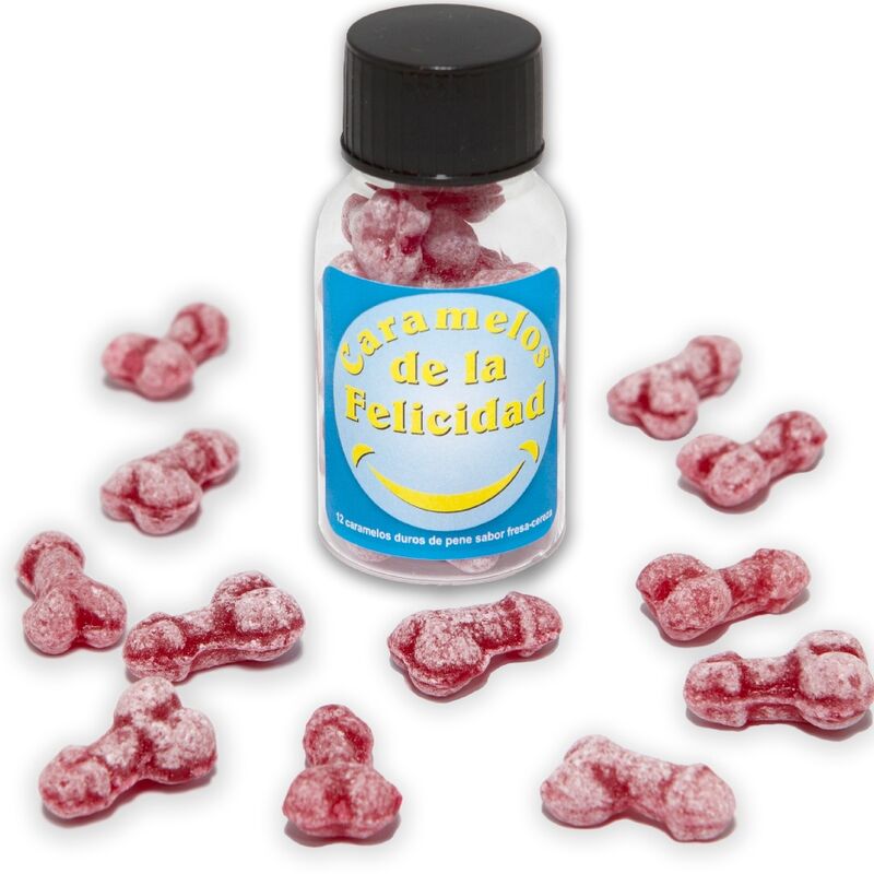 DIABLO PICANTE - JAR OF 12 STRAWBERRY/CHERRY HAPPY PENIS-SHAPED CANDIES - Amore24
