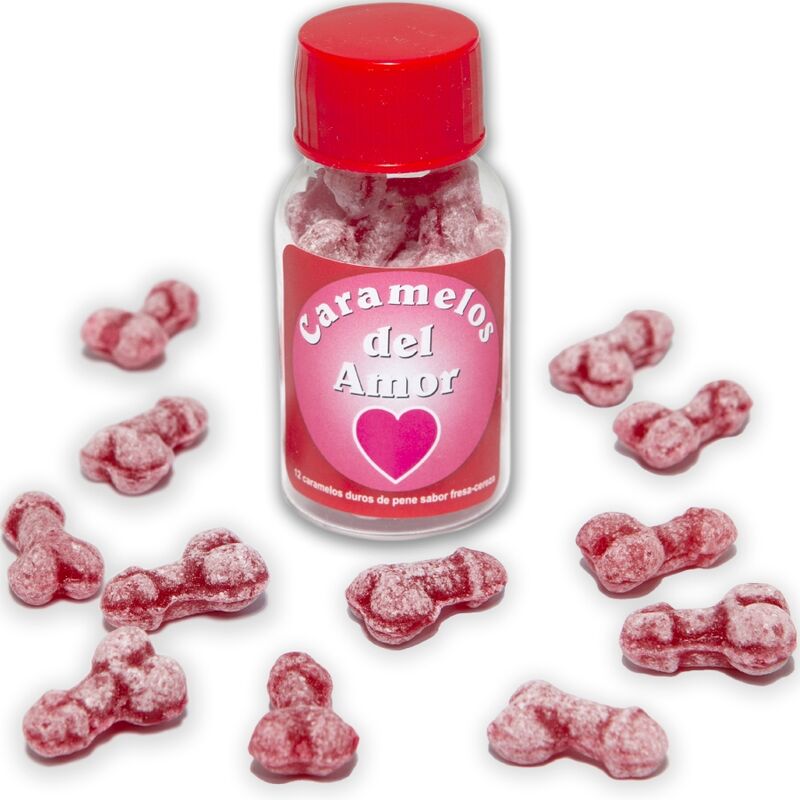 DIABLO PICANTE - 12 PENIS-SHAPED LOVE CANDIES STRAWBERRY/CHERRY - Amore24