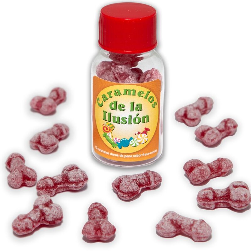 DIABLO PICANTE - 12 PENIS-SHAPED ILLUSION CANDIES STRAWBERRY/CHERRY - Amore24