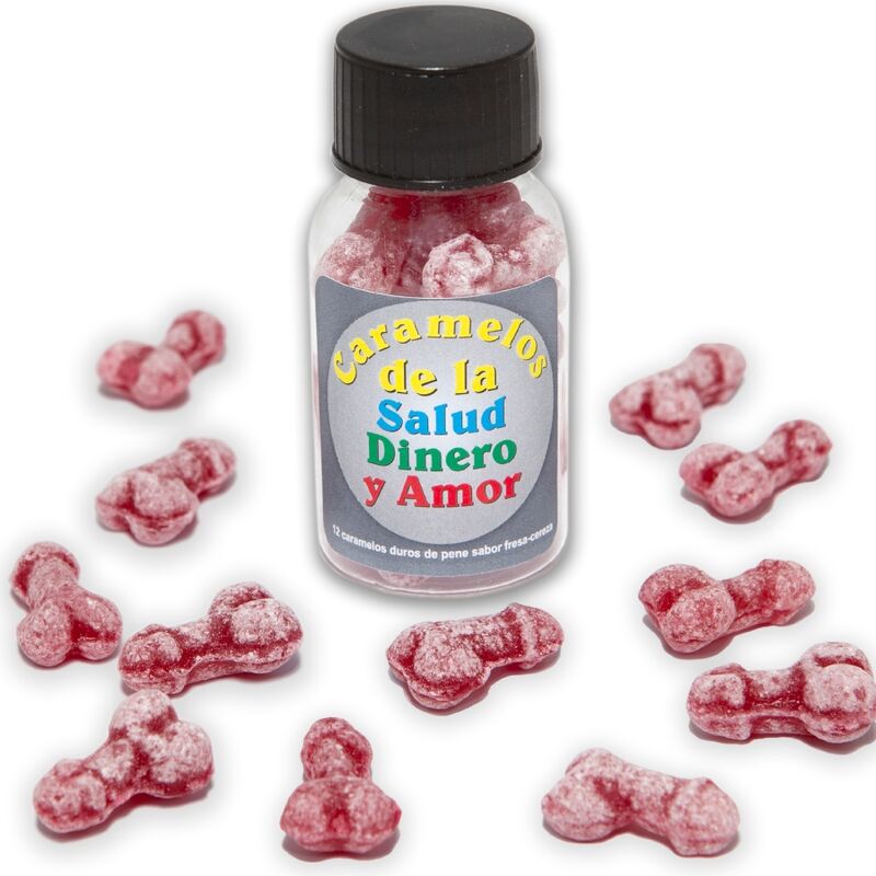 DIABLO PICANTE - 12 HEALTH-MONEY-LOVE CANDIES PENIS SHAPE STRAWBERRY/CHERRY - Amore24
