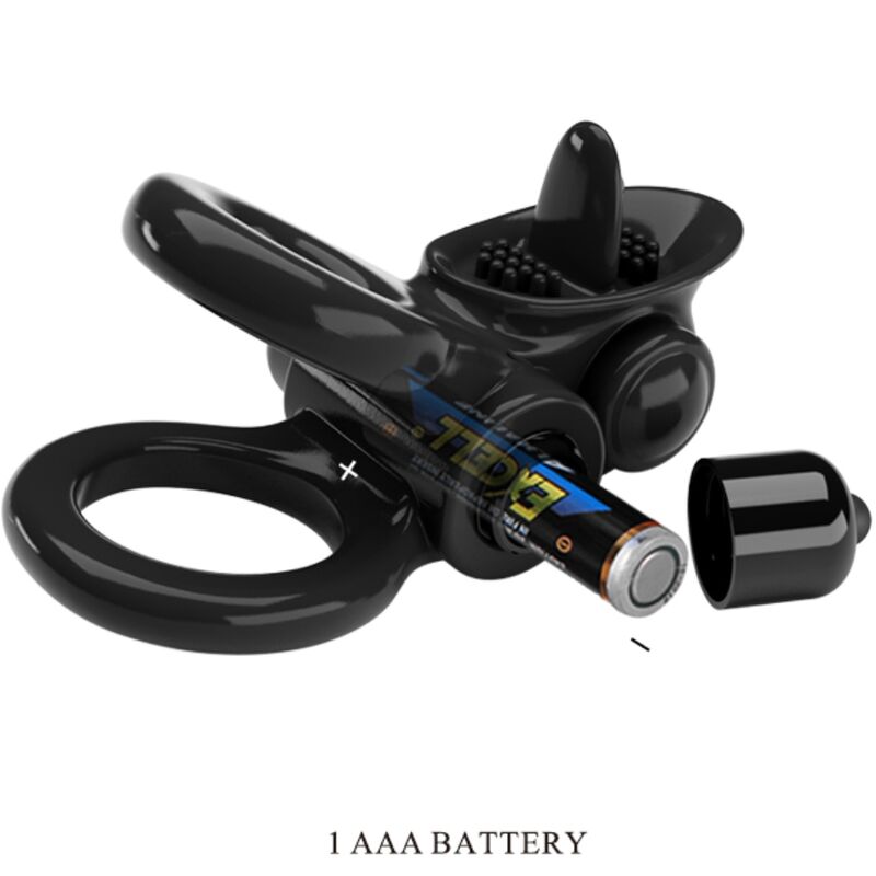 PRETTY LOVE - PASSIONATE RING DOUBLE VIBRATING RING + CLITORIS STIMULATOR BLACK - Amore24