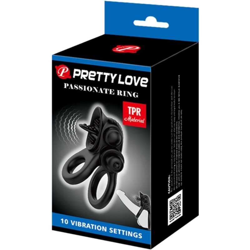 PRETTY LOVE - PASSIONATE RING DOUBLE VIBRATING RING + CLITORIS STIMULATOR BLACK - Amore24
