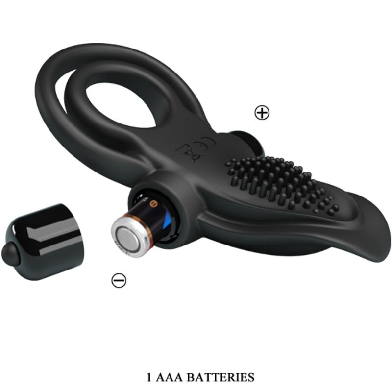 PRETTY LOVE - DOUBLE VIBRATING RING + CLITORIS STIMULATOR 10 VIBRATIONS BLACK - Amore24