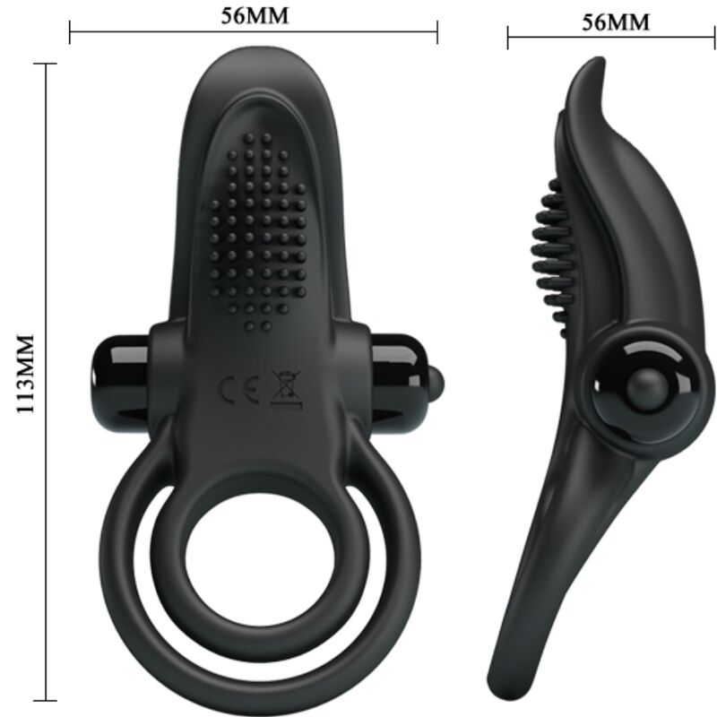 PRETTY LOVE - DOUBLE VIBRATING RING + CLITORIS STIMULATOR 10 VIBRATIONS BLACK - Amore24