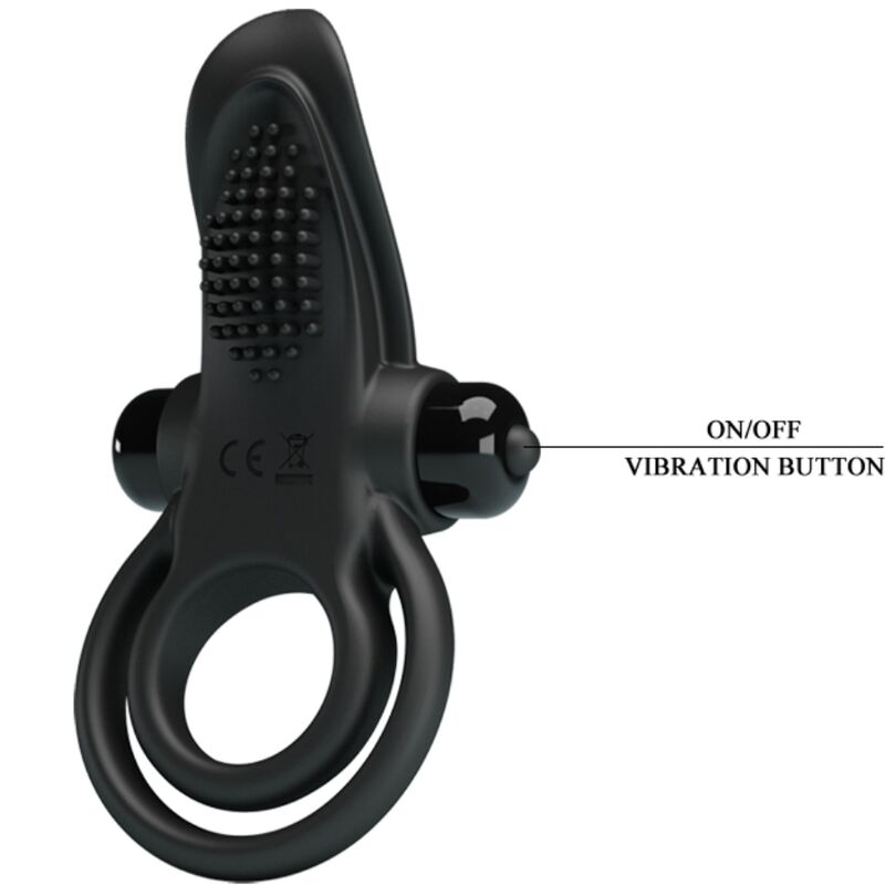 PRETTY LOVE - DOUBLE VIBRATING RING + CLITORIS STIMULATOR 10 VIBRATIONS BLACK - Amore24