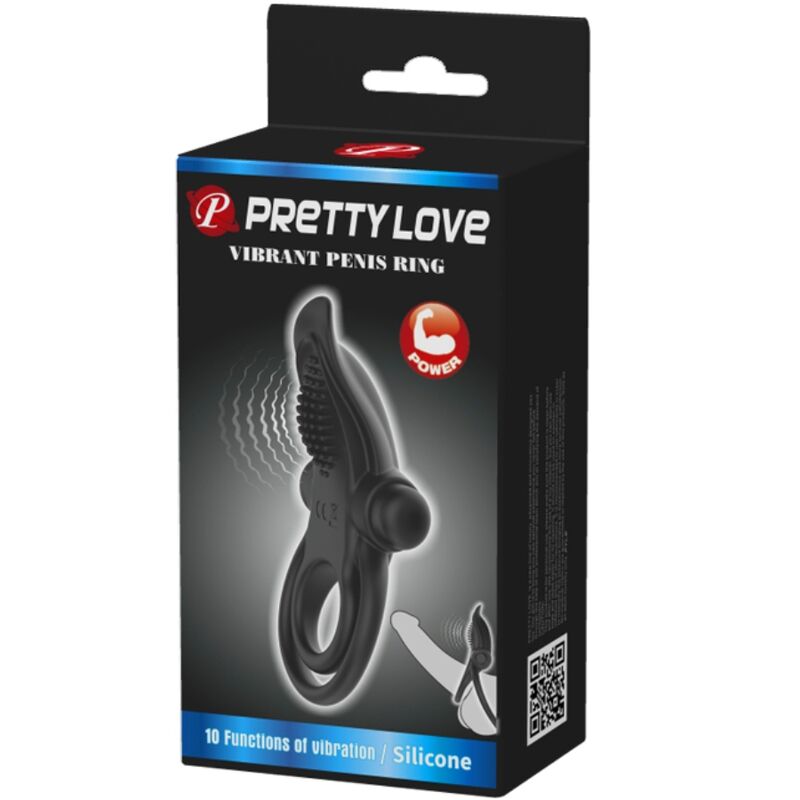 PRETTY LOVE - DOUBLE VIBRATING RING + CLITORIS STIMULATOR 10 VIBRATIONS BLACK - Amore24