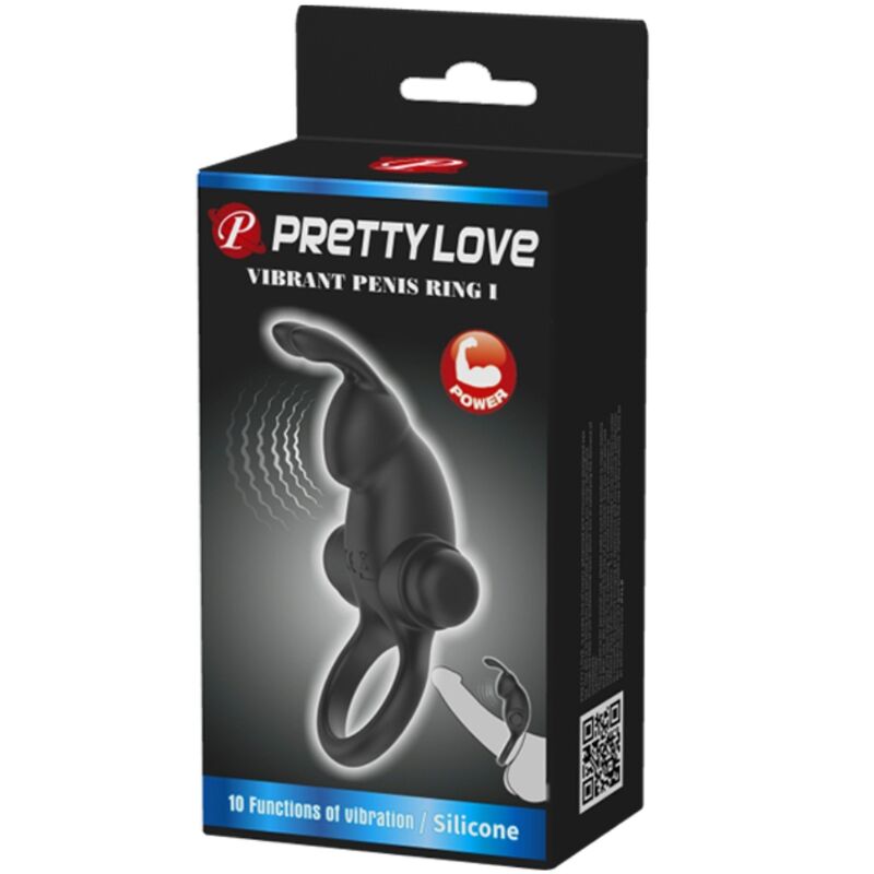 PRETTY LOVE - VIBRATING RING + RABBIT CLITORIS STIMULATOR 10 VIBRATIONS BLACK - Amore24