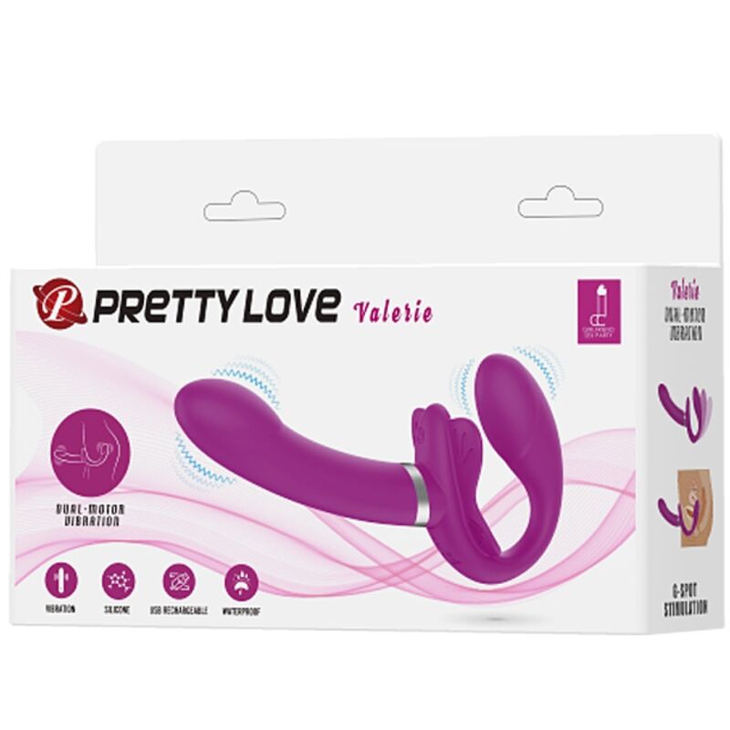 PRETTY LOVE - VALERIE DOUBLE STRAP-ON VIBRATOR 12 VIBRATIONS PURPLE - Amore24