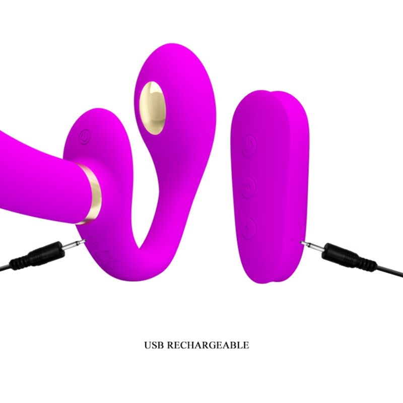 PRETTY LOVE - THUNDERBIRD DOUBLE STRAP-ON VIBRATOR REMOTE CONTROL PURPLE - Amore24
