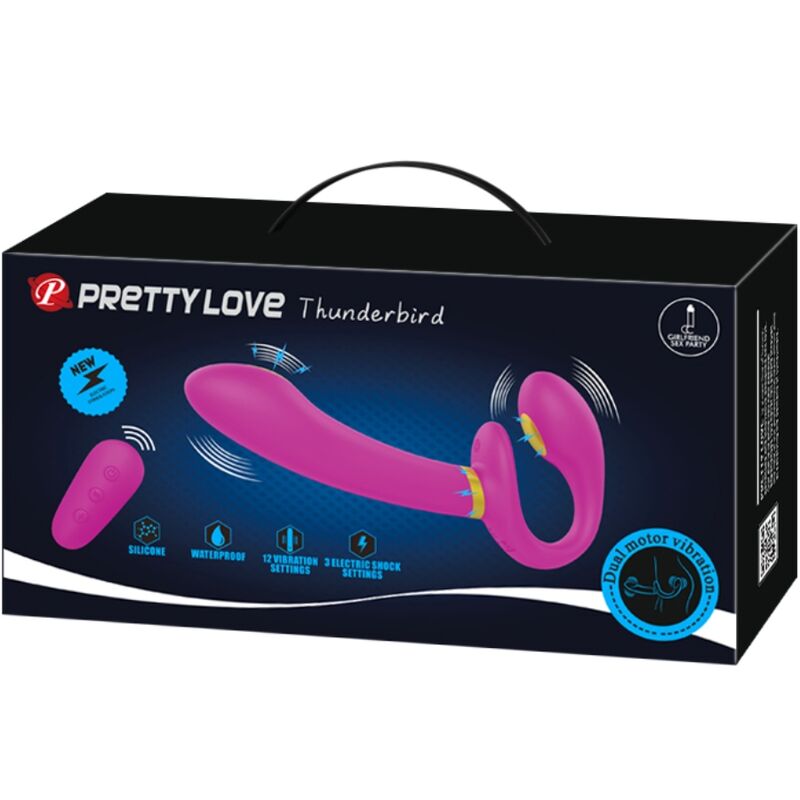 PRETTY LOVE - THUNDERBIRD DOUBLE STRAP-ON VIBRATOR REMOTE CONTROL PURPLE - Amore24