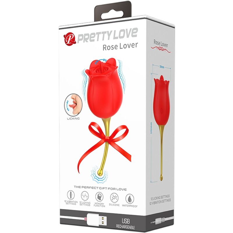 PRETTY LOVE - ROSE LOVER ROSE CLITORIS STIMULATOR 12 VIBRATIONS RED - Amore24