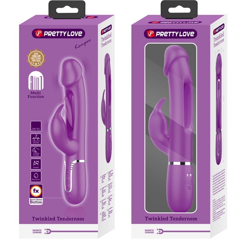 PRETTY LOVE - KAMPAS 3 IN 1 MULTIFUNCTION RABBIT VIBRATOR  PURPLE - Amore24