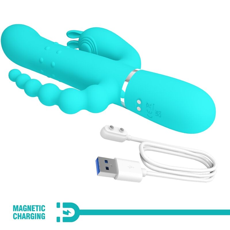 PRETTY LOVE - CAMMY 4 IN 1 MULTIFUNCTION TRIPPLE RABBIT VIBRATOR  BLUE - Amore24