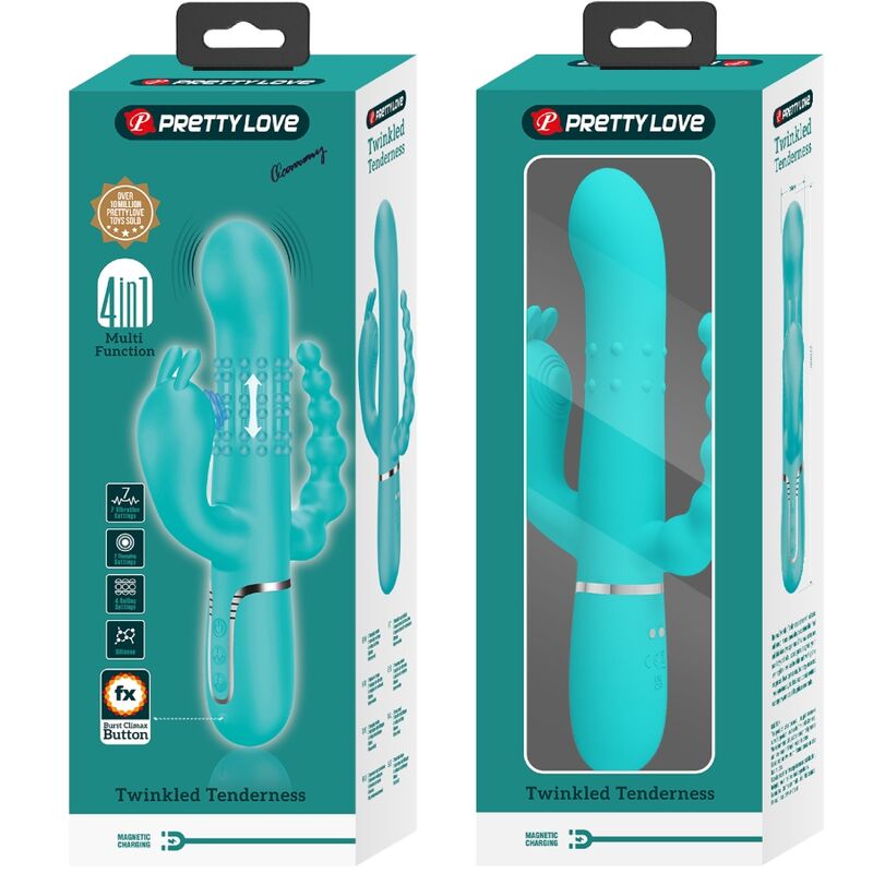 PRETTY LOVE - CAMMY 4 IN 1 MULTIFUNCTION TRIPPLE RABBIT VIBRATOR  BLUE - Amore24