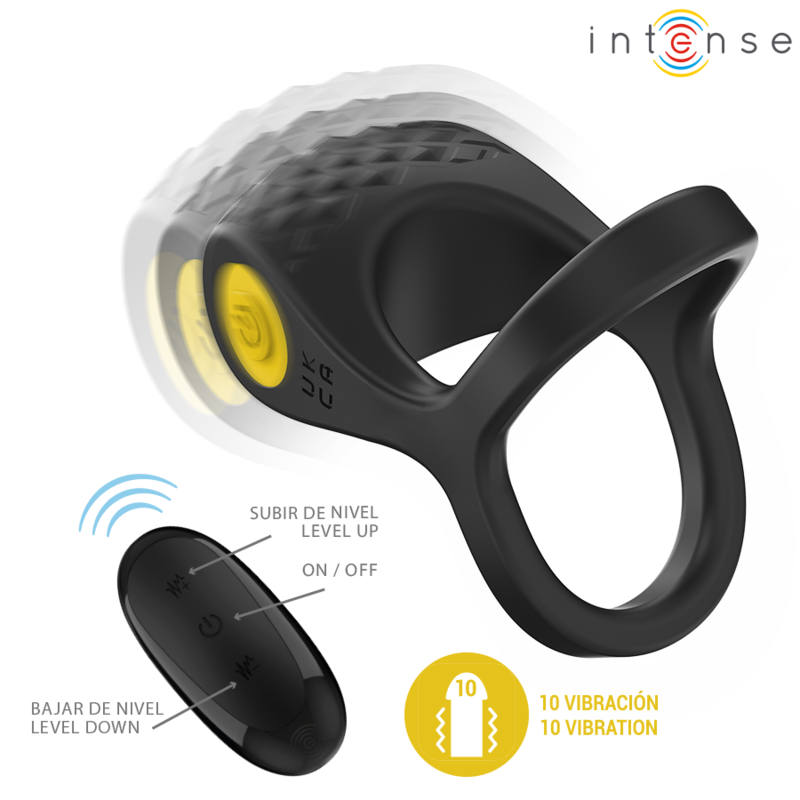 INTENSE - ALEX VIBRATOR DOUBLE PENIS RING 10 VIBRATIONS BLACK - Amore24