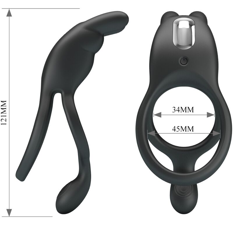 PRETTY LOVE - SETH DOUBLE VIBRATING RING RABBIT 7 VIBRATIONS BLACK - Amore24