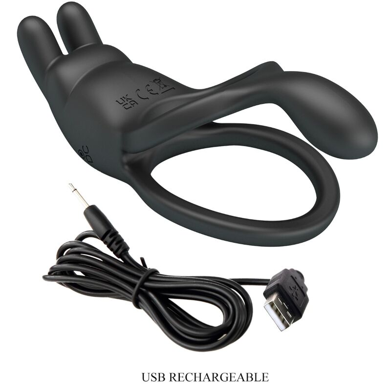 PRETTY LOVE - SETH DOUBLE VIBRATING RING RABBIT 7 VIBRATIONS BLACK - Amore24
