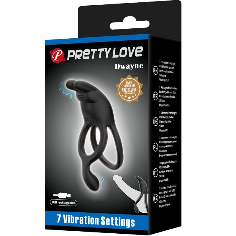 PRETTY LOVE - SETH DOUBLE VIBRATING RING RABBIT 7 VIBRATIONS BLACK - Amore24