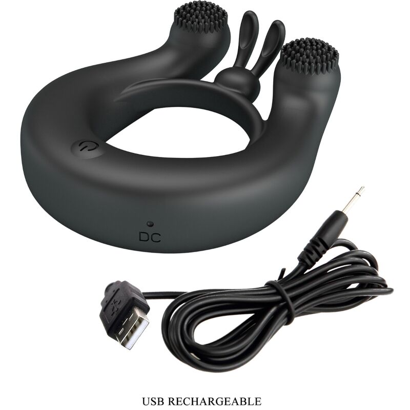 PRETTY LOVE - DAHLIA VIBRATING RING + CLITORIS STIMULATOR 12 VIBRATIONS BLACK - Amore24