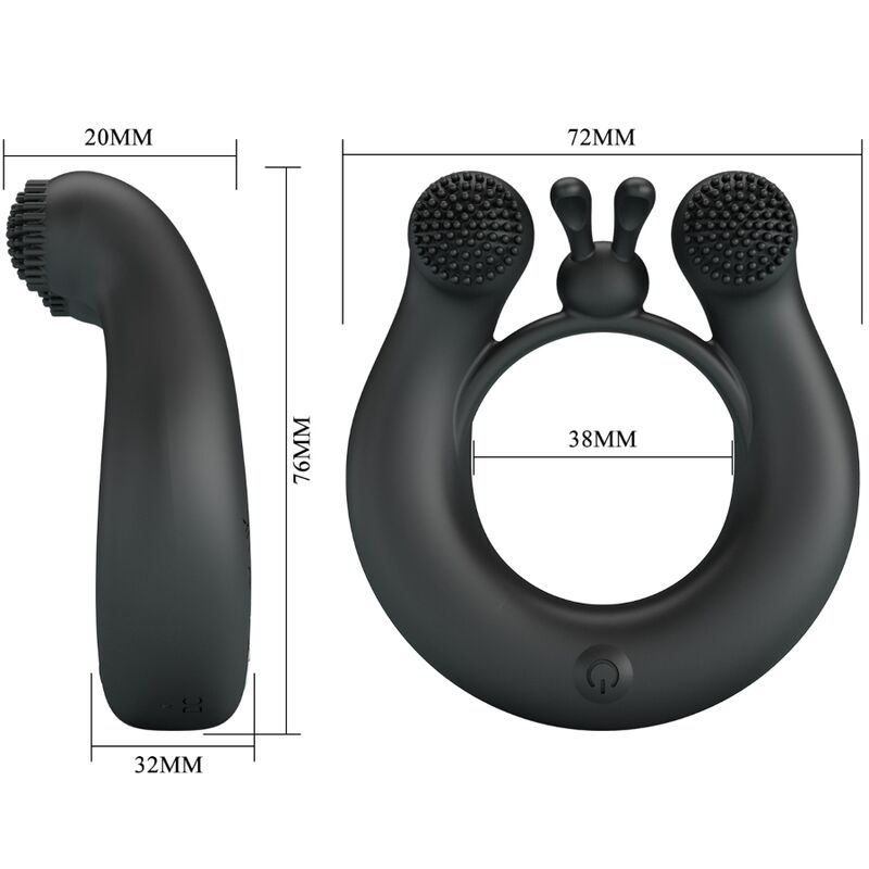 PRETTY LOVE - DAHLIA VIBRATING RING + CLITORIS STIMULATOR 12 VIBRATIONS BLACK - Amore24