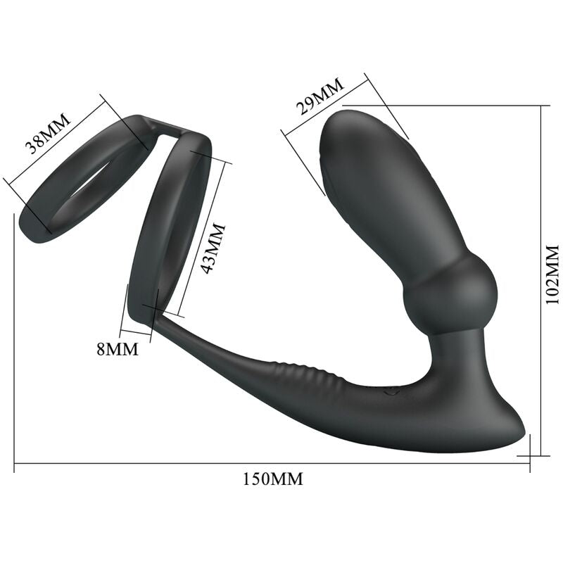 PRETTY LOVE - EMONI PENIS RING + ANAL PLUG 12 VIBRATIONS BLACK - Amore24